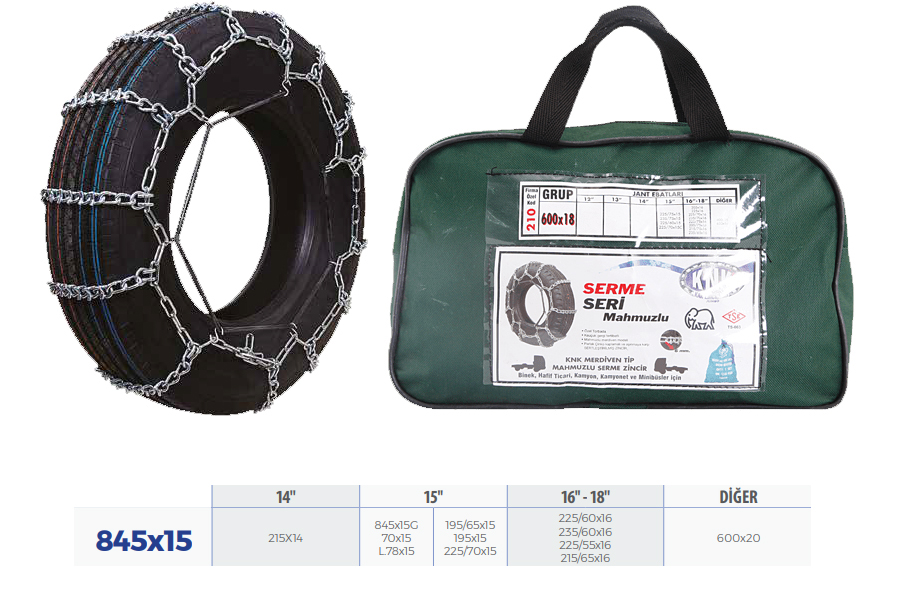 KNK3 845X15 Patinaj Zinciri Minibüs Ve Kamyonet Serme 215x65x16 Transporter Zincir Ebatlari İçin Resime Bakiniz