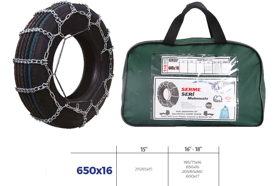 KNK3 650X16 Patinaj Zinciri Minibüs Ve Kamyonet Serme 650x16 Zincir Ebatlari İçin Resime Bakiniz