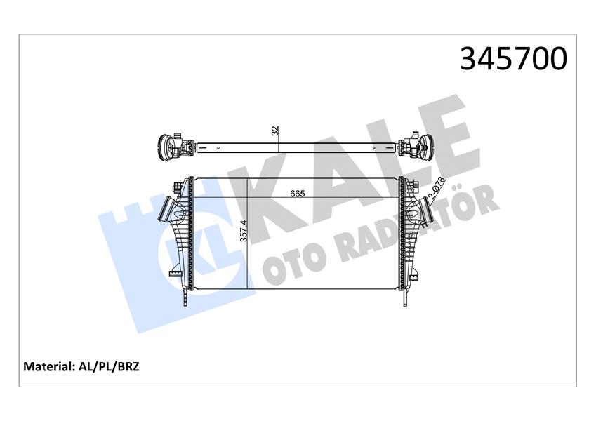 KALE 345700 Turbo Radyatörü Intercooler Insignia A 09>17 1.6 Cdti Let-Dth-Dtj 2.0 Dth-Nft-Nht-Dtr Al/Pl/Brz 2.8 Net-Ner 665x361.7x32