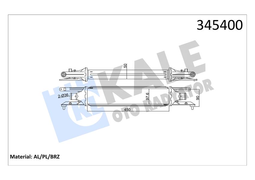 KALE 345400 Turbo Radyatörü Intercooler Grande Punto-Mito 1.3 Al-Pl-Brz 450x97x52