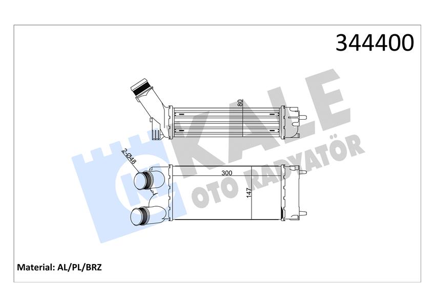 KALE 344400 Turbo Radyatörü Intercooler Partner 08>Berlingo 08> 1.6 Hdi Al/Pl/Brz 300x147x76