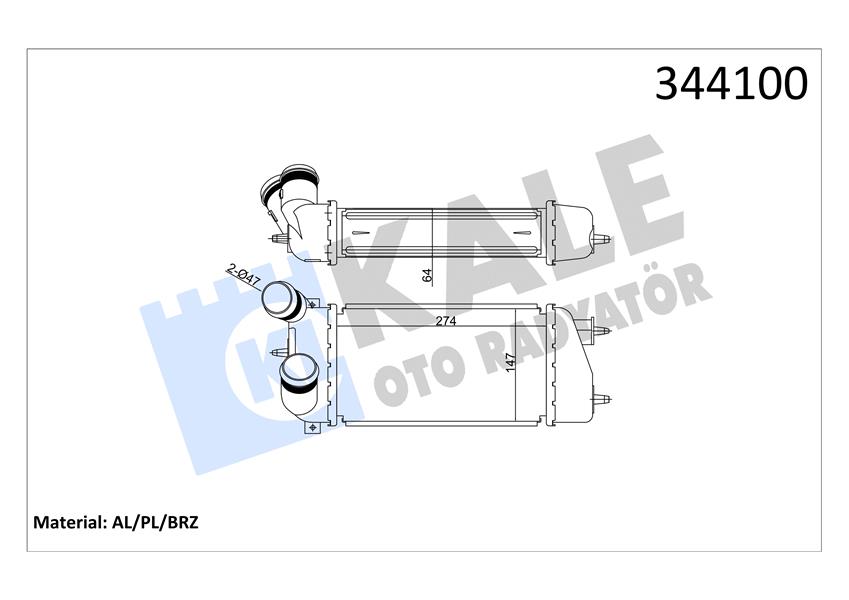 KALE 344100 Turbo Radyatörü Intercooler C3 02 > 1.4hdi 16v Al/Pl/Brz 275x147x64