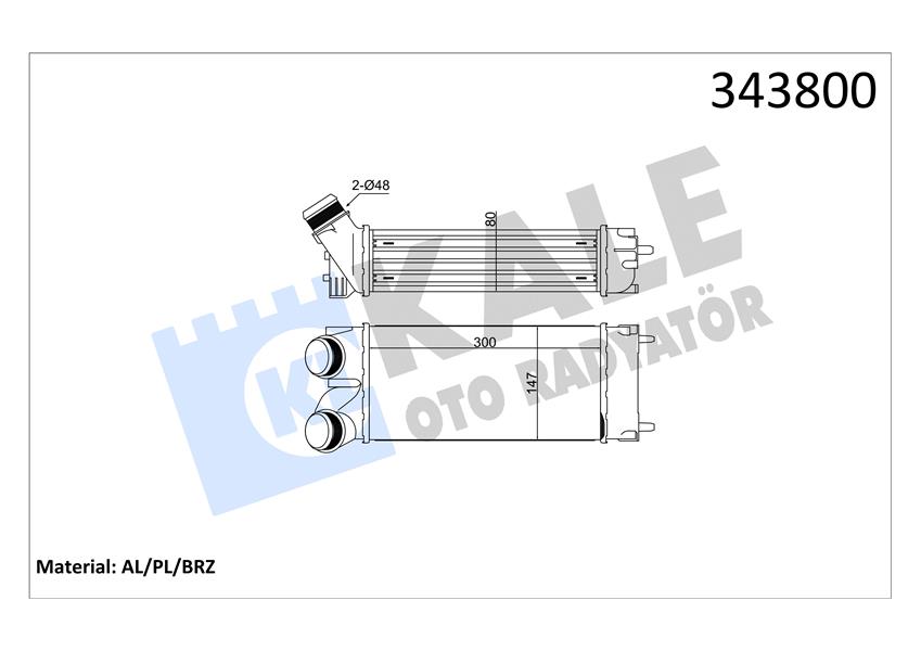 KALE 343800 Turbo Radyatörü Intercooler Berlingo 04>C4 04>P308 07>Partner 04>1.6hdi Al/Pl/Brz 300x147x76