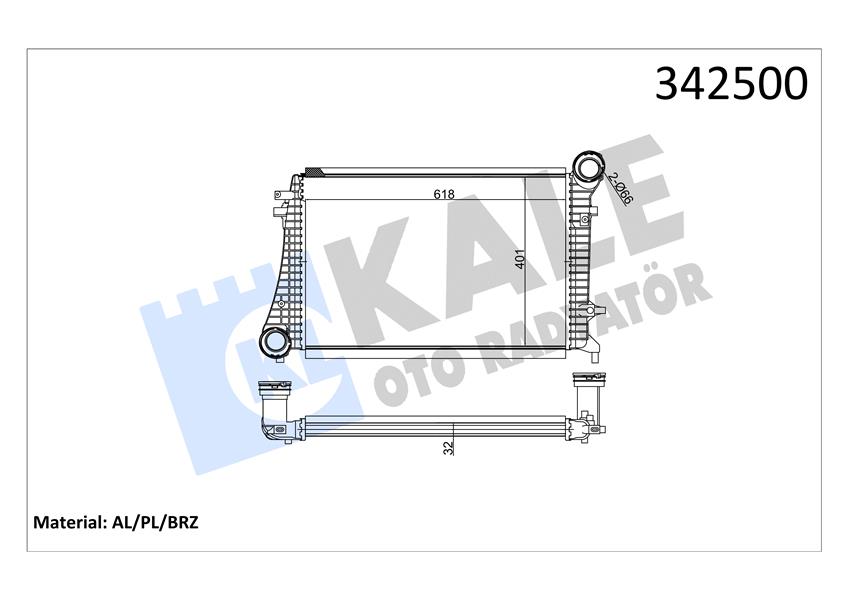 KALE 342500 X Turbo Radyatörü Intercooler A3-Caddy Iii-Golf-Jetta-Octavia-Superb-Toledo 615x406.6x32 Al-Pl-