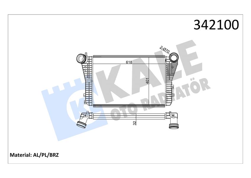 KALE 342100 Turbo Radyatörü Intercooler Caddy-Golf V-Jetta-A3-Leon-Octavia 1.8-1.9-2.0tdi-Tfsi 615x406.6x32