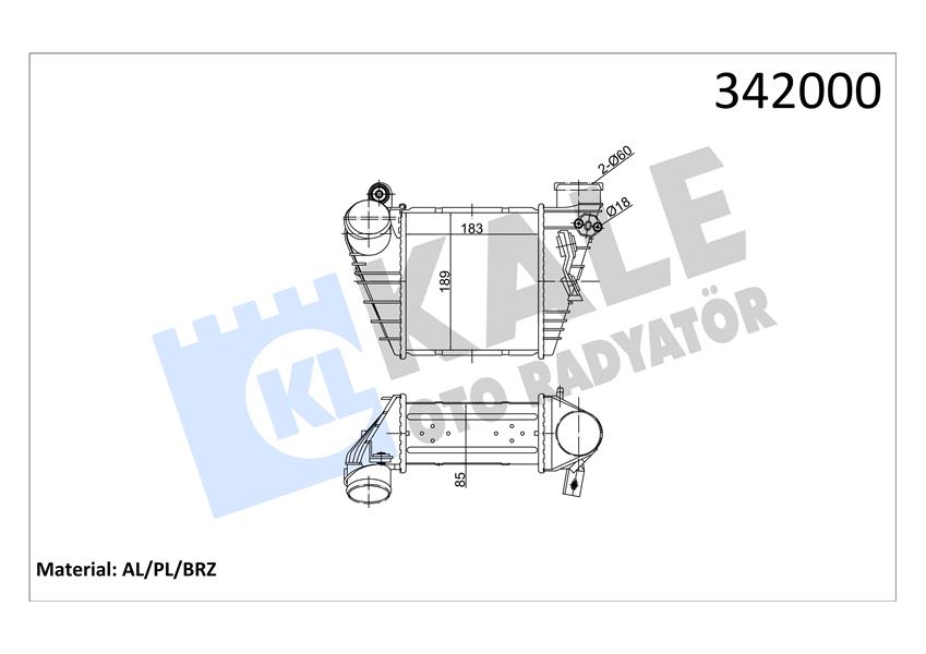 KALE 342000 Turbo Radyatörü Intercooler Golf Iv-Bora-A3-Octavia-Toledo-Leon 1.9tdi 183x189.5x85 Al/Pl/B