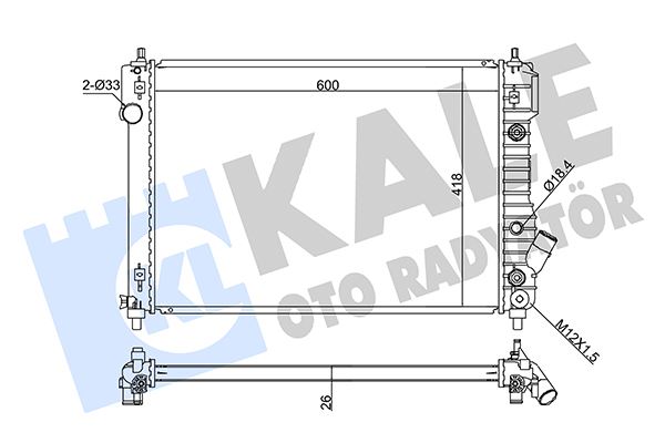 KALE 355100 Radyatör Chevrolet Aveo Otomatik Al/Pl/Brz 600x418x26