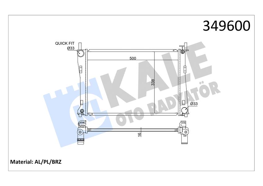 KALE 349600 Motor Su Radyatoru Fiesta V Fusion 01>08 1.25 1.4 16v 1.6 16v Mazda Ii 1.4 16v 1.6 16v 02>Olcu 500 358 16
