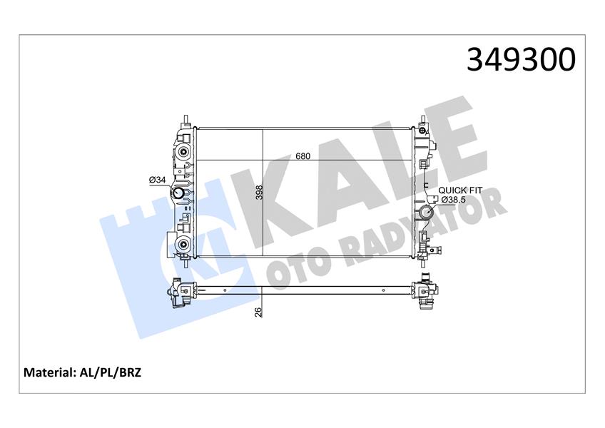 KALE 349300 Radyatör Otomatik Astra J-Zafira Tourer C-Cruze 1.4-1.6 Al/Pl/Brz 680x397x28