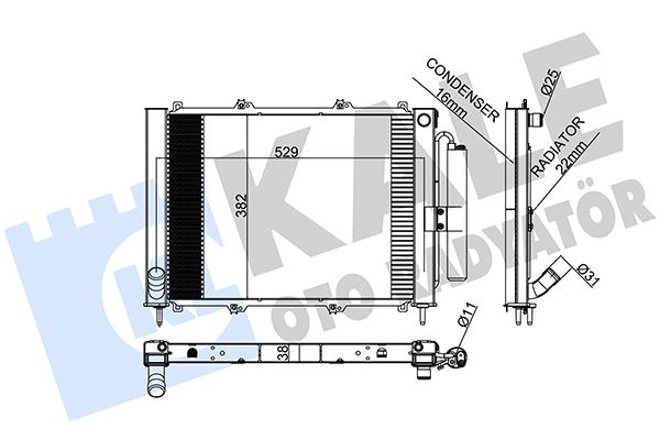 KALE 382400 Radyatör Kondenser Kng 1.9 Dci 03 > Mek Ac Al/Al 595x377x40