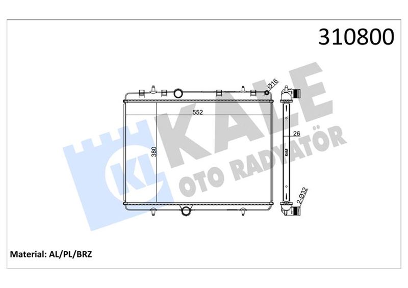KALE 2061011AB Radyatör 307-407-C4-C5-Berlingo-Partner1.6-1.8-2.0 Hdi Ac Klimasiz Mek 380x552x26