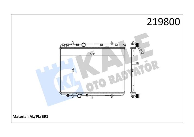KALE 2040011AB Radyatör P206-P307-Xsara 2.0i 16v 1 Sira Alb Sistem Tahliye Musluklu