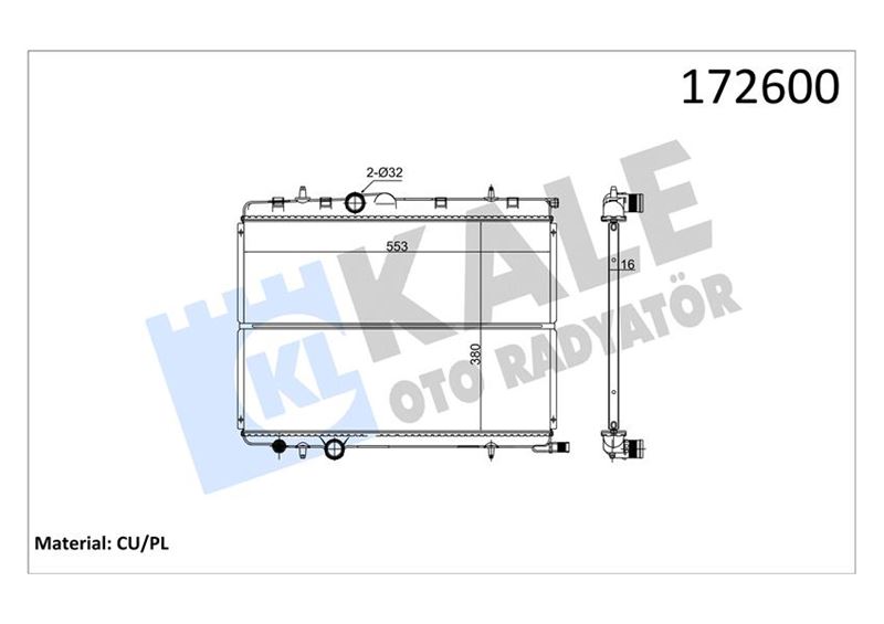 KLR-2014151PA Su Radyatoru 1 Sira Cu+Pl  (Peugeot  P307-Xsara 1,4i/2,0i (Mt))