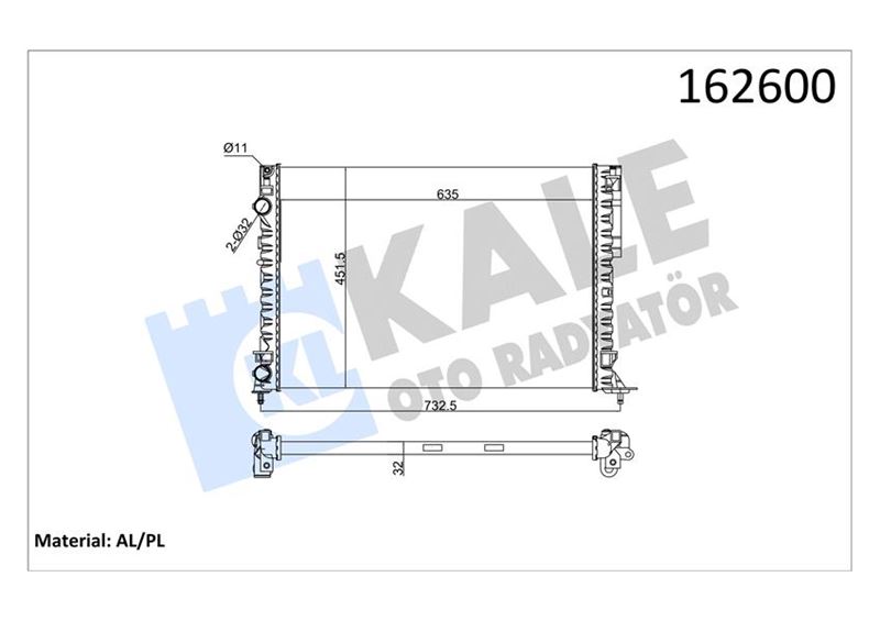 KALE 0550502AL Radyatör Lgn 97-01 -Espace Iii 99-02 1.6-1.8-2.0-1.9d Klimasiz Mek 635x425x18 2 Sira Al Pl