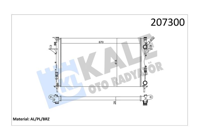 KALE 0529302AL Radyatör Lgn Ii 1.6-1.8-2.0-1.9 Dci Ac Mek Otom 670x399x26 2 Sira Al Sistem