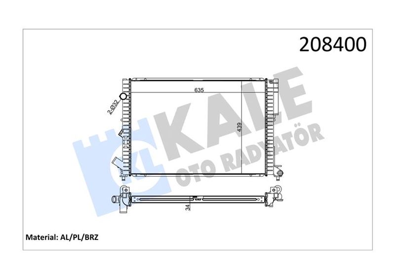 KALE 0529291AB Radyatör Lgn 1.8-2.0 16v-2.2 D Espace Iii 2.0 Ac Mek Otom 1 Sira Pa Sistem 635x441x47