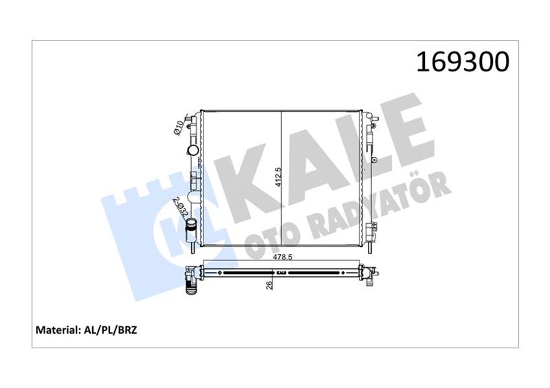 KALE 0528321AB Radyatör Clio Ii-Kng -Logan-Solenza-1.5dci-1.4-1.6 16v-1.9dti Ac Mek 480x414.5x34 1 Sira Alb