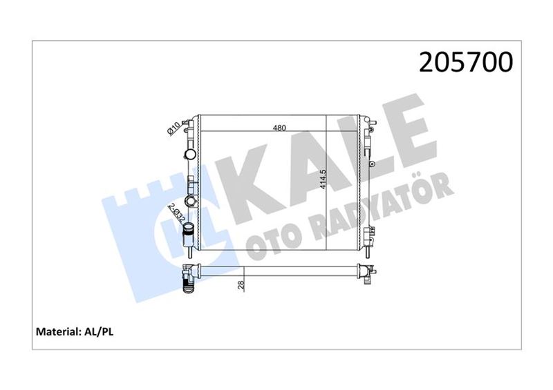 KLR-0528302AL Radyator 2 Sira Al Pl (Renault Clio Ii 1.9d 98=/ (Mt) (Nac)  / Müşürlü/ [Mekanik] [480x414.5x28]