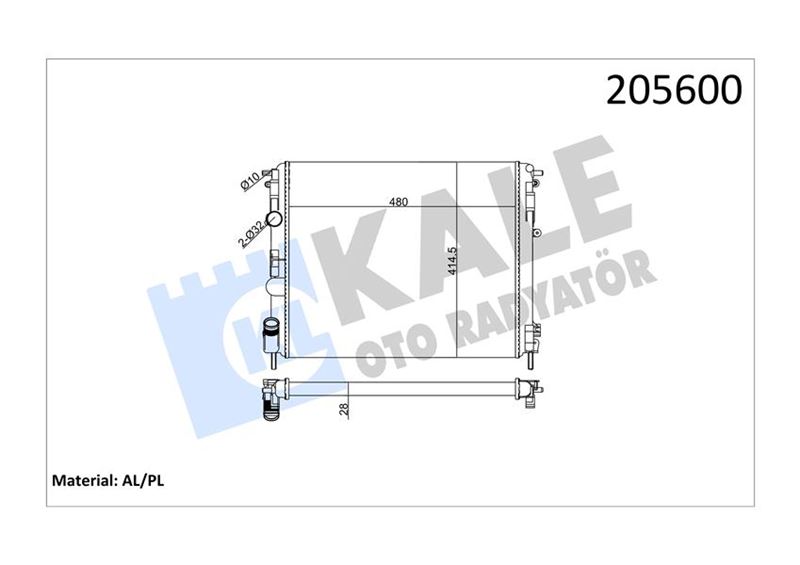 KALE 0528292AL Radyatör Clio Ii-Kng-Logan1.5 Dci-1.6 16v-1.9 Dti-K4m Ac Klimasiz Mek 480x414.5x23 2sira Al Pl