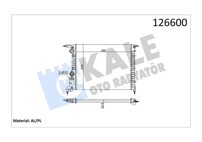 KALE 0527272AL Radyatör Clio 91-98 R19 94-95 1.2-1.4 E7f.7.06 Mek Ac 390x377.5x23. 2 Sira Al Pl Sistem