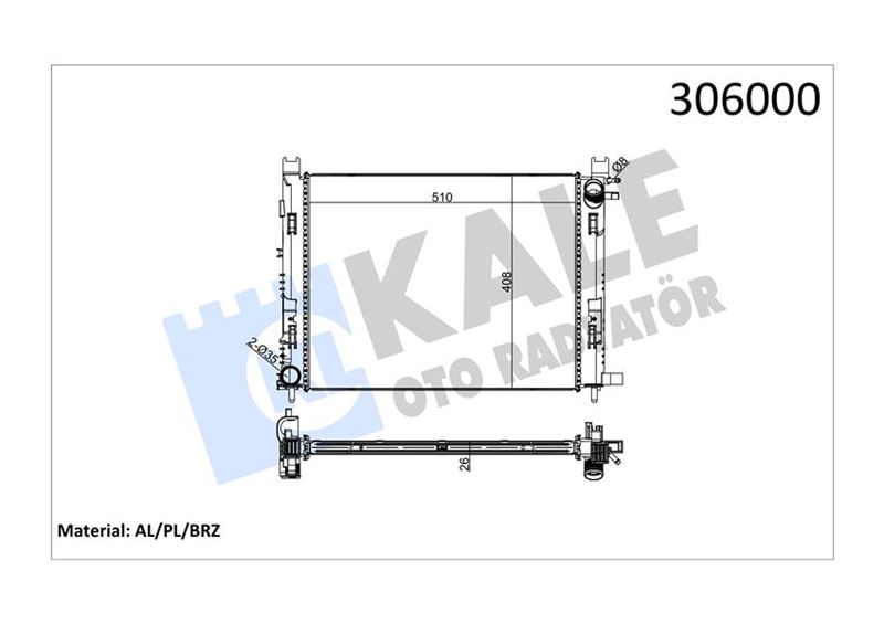 KALE 0518601AB Radyatör Clio Iv-Logan Ii-Dokker-Lodgy 1.5 Dci 26mm Brazing