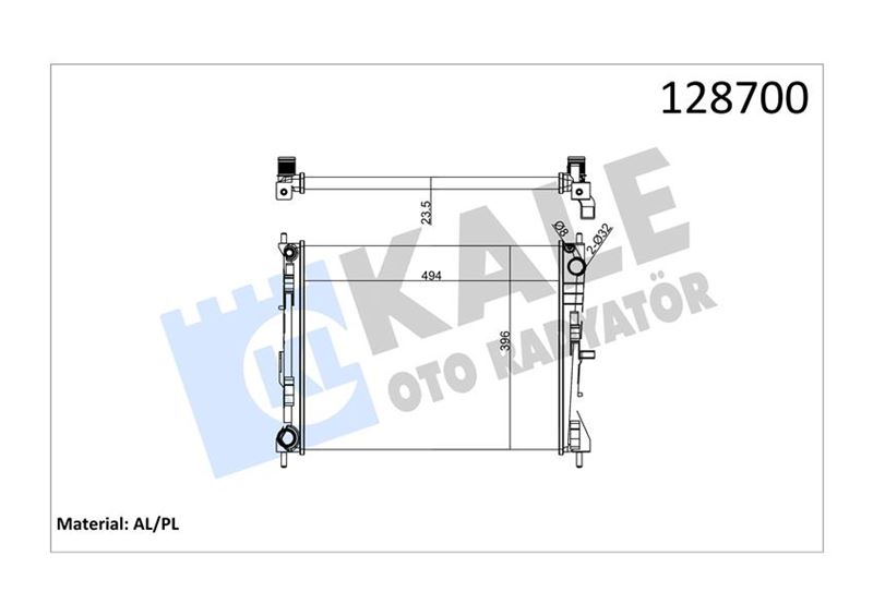 KALE 0518572AL Radyatör Clio Iii-Modus-Micra Iii 1.5 Dci-1.2 16v-1.4-1.6 Ac Klimasiz Mek 2sira Al Pl 494x403x18