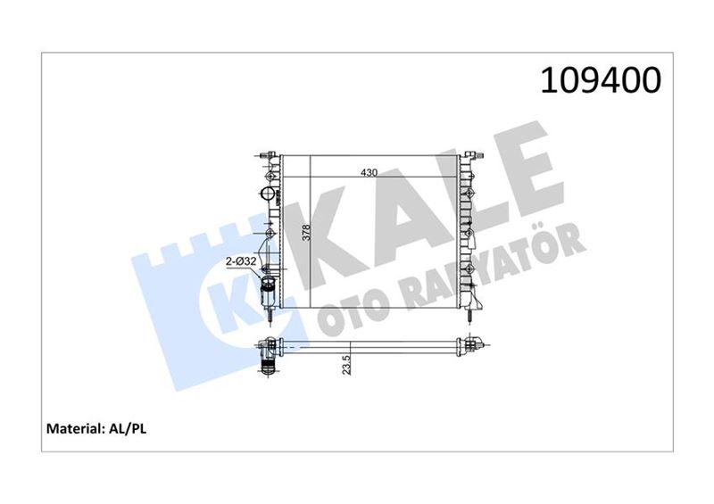 KALE 0518182AL Radyatör Clio Ii-Logan 04>Kng 01>Mgn 96>1.4-1.61.5d-1.9 Klimasiz Mek 430x377.5x23 2 Sira Al Pl
