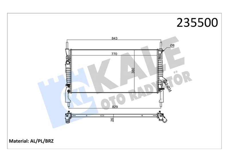 KALE 0222281AB Su Radyatörü Ford Transit 06> 2.2-2.4 Tdci Klimali