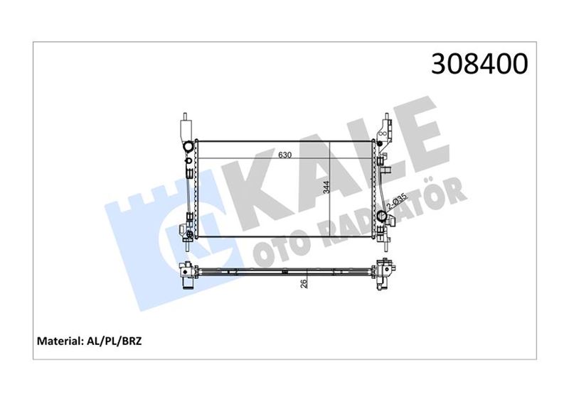 KALE 0138011AB Mekanik Versiyonu Kl363650 Fiat Fiorino 1.3jtd 07 > - Peugeot Bipper - Citroen Nemo 1.3hdi 16v 75c V 12 > Mt Ac/Nac Brazing 630x344x26 Su Radyatörü