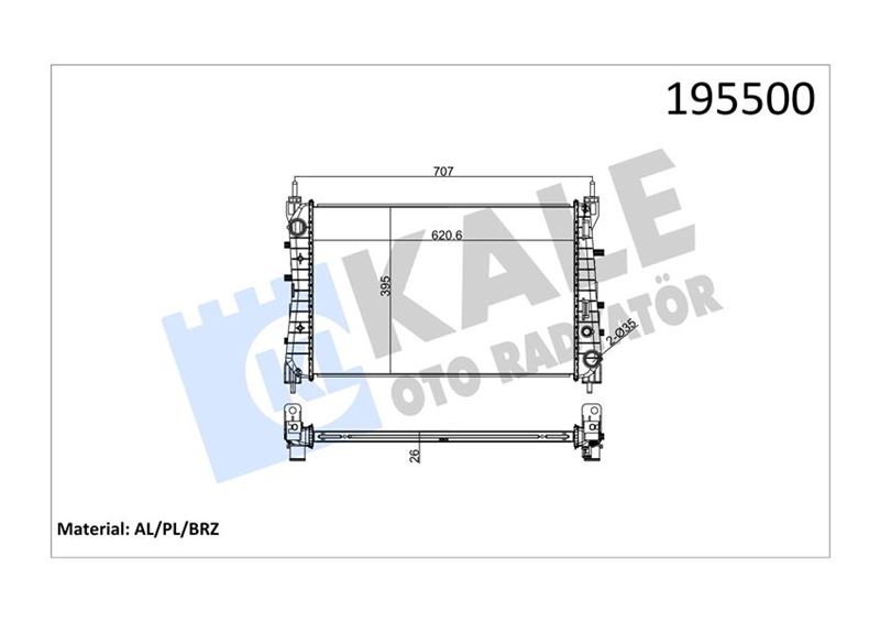 KALE 0135021AB Radyatör Linea 1.3 Jtd Ac Klimasiz Mek 621x395x26 1 Sira Alb Sistem