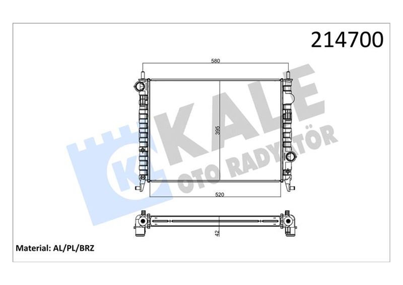 KALE 0133302AB Radyatör Albea 1.3 Jtd-Palio Ym-Strada 06> Ac 520x395x42 2 Sira Alb Sistem