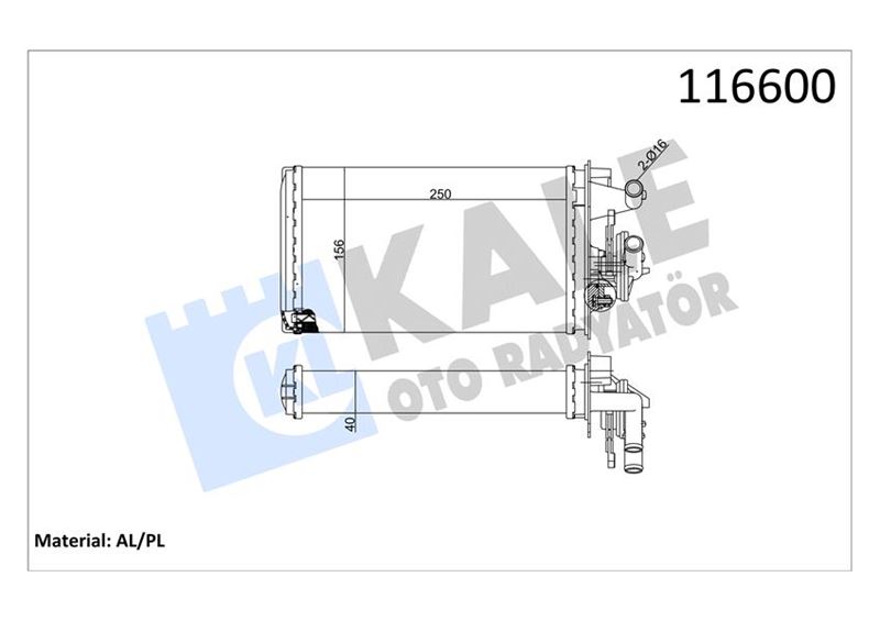 KALE 1781842AL Kalorifer Radyatörü Fiat Tempra 95>01 Tipo 95>01 Alfa Romeo 145 95>01 146 94>01 155 92>97 250x158x42 Musluklu