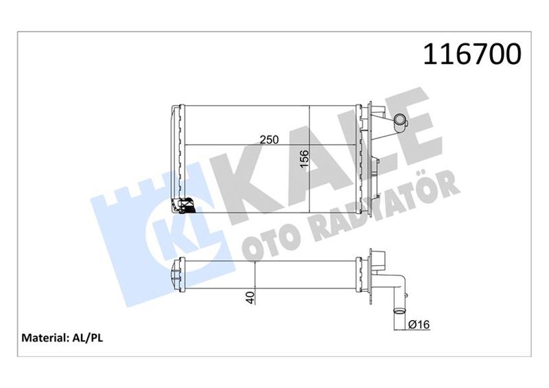 KALE 1781832AL Kalorifer Radyatörü Fiat Tempra 95>01 Tipo 95>01 Alfa Romeo 145 95>01 146 94>01 155 92>97 250x158x42 2 Sira Al Pl Sistem