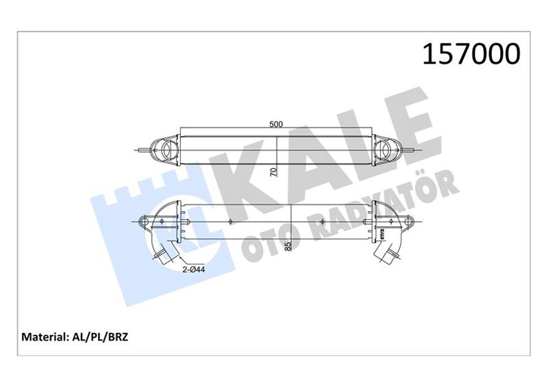 KALE 010CAC010 Turbo Radyatörü Intercooler Doblo 1.9 Jtd 01> 500x70x85 Al Al Sistem