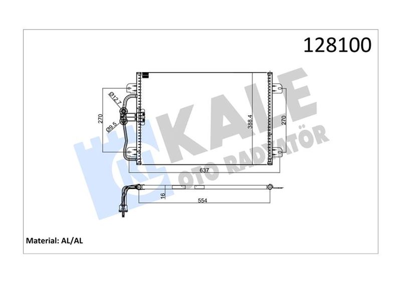 KALE 050ABC020 Klima Kondenseri Mgn I 96-03 1.4-1.6-2.0-1.9d 545x391x16