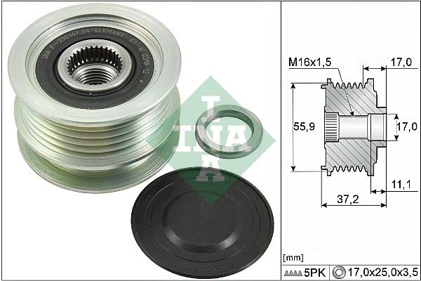 INA 535011610 Alternatör Kasnaği Mgn-Clio Ii-Kng-Twng-Symbol Ii 01- 5 Kanalli K9k-K4m