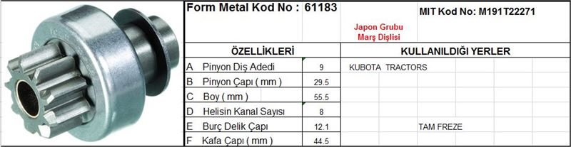 LUCAS SDR6017 Dişli-9diş Kubota Tractors
