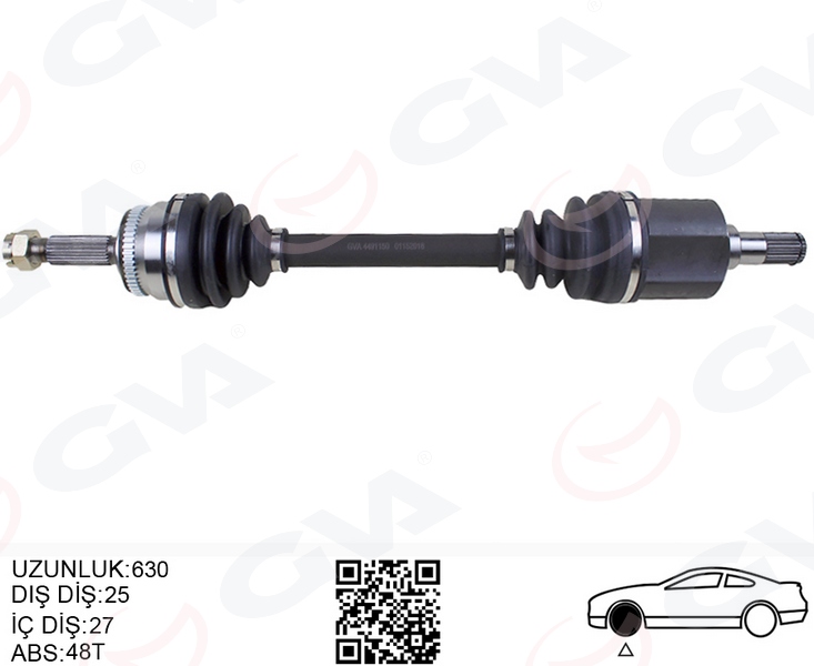GVA 4491150 Komple Aks Sol Getz 1.5 Crdi 03-09 Abs Li 48diş 630 Mm