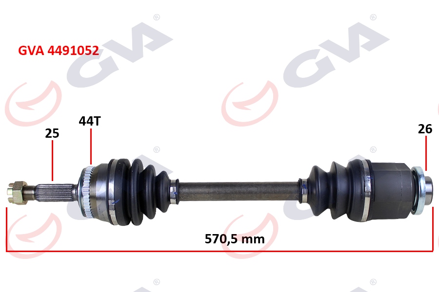 GVA 4491052 Komple Aks Sağ Hyundai Accent Admire 1.5l D3ea Crdi 3 Silindir 02-05 Abs Li 25x 24 2 - Abs 44 Diş Komple Boy 570mm