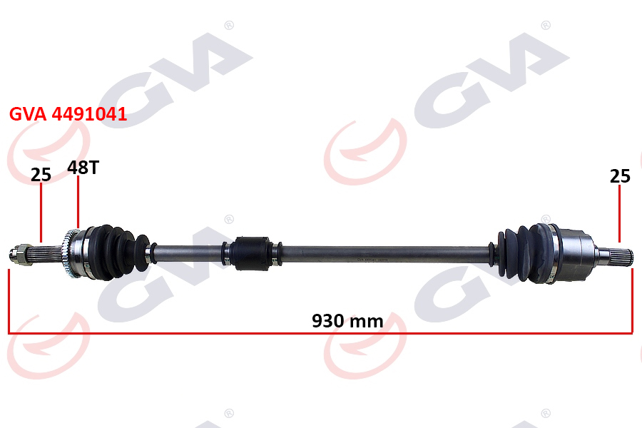 GVA 4491041 Komple Aks Sağ Hyundai İ20 1.2l G4la 08-15 Abs Li 25x25 - Abs 48 Diş Komple Boy 930mm