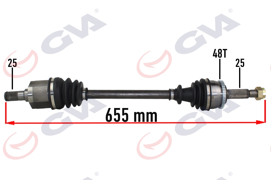 GVA 4491040 Komple Aks Sol Hyundai İ20 1.2l G4la 08-15 Abs Li 25x25 - Abs 48 Diş Komple Boy 655mm