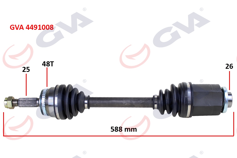 GVA 4491008 Komple Aks Sağ Hyundai Accent Era 1.5l D4fa Crdi 06-10 Abs Li 25x26 - Abs 48 Diş Komple Boy 588mm