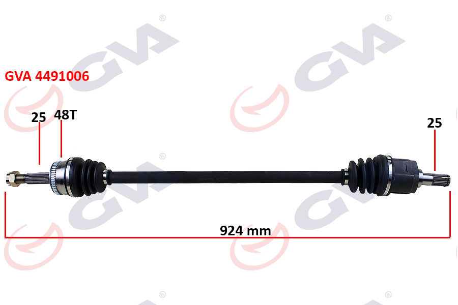 GVA 4491006 Komple Aks Sağ Hyundai Accent Era 1.4l 1.6l G4ee G4ed Benzinli 06-10 Abs Li 25x25 - Abs 48 Diş Komple Boy 924mm