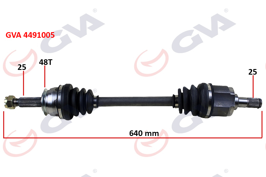 GVA 4491005 Komple Aks Sol Hyundai Accent Era 1.4l 1.6l G4ee G4ed Benzinli 06-10 Abs Li 25x25 - Abs 48 Diş Komple Boy 640mm
