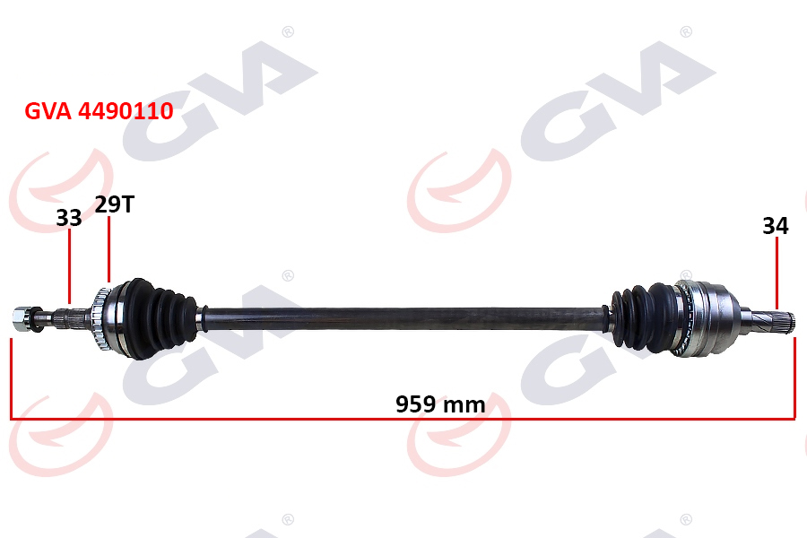 GVA 4490110 Komple Aks Sağ Vectra B 1.6i-1.8i-2.0i 95-03 Abs Li 29 Diş 959mm