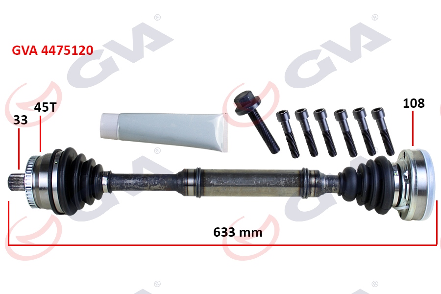 GVA 4475120 Komple Aks Sağ Abs Li A4-Passat 1.8t 96-01 45 Diş 633mm