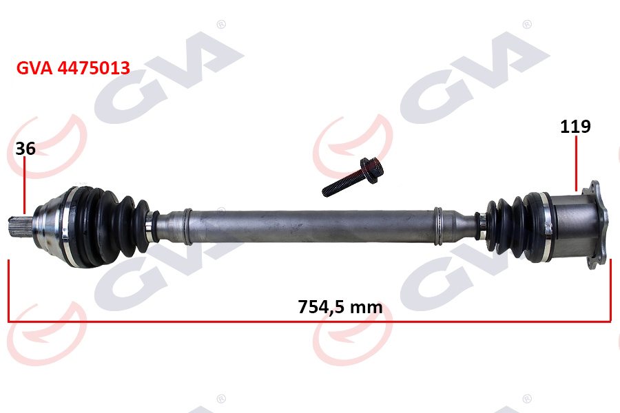 GVA 4475013 Komple Aks Sağ Caddy-Golf5-Jetta-Passat 1.9-2.0 Tdi 03-09 754.5mm