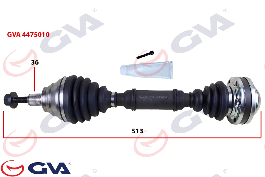 GVA 4475010 Komple Aks Sol Caddy Iii 1.9 Tdi 04-10 Bjb 513mm