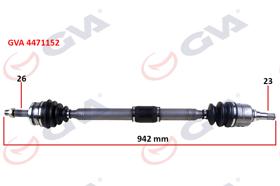 GVA 4471152 Komple Aks Sağ Toyota Auris. Corolla 1.33l 1nr-Fe Nre150 6 Vites 10-> 1.6l 1zr-Fe Zre151 Benzinli 07-11 26x23 Komple Boy 942mm
