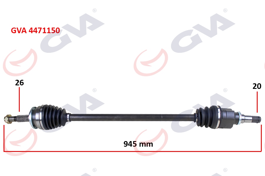 GVA 4471150 Komple Aks Sağ Toyota Auris. Corolla 1.4l 1ndtv Nde150 D-4d Dizel 07-13 26x20 Komple Boy 945mm